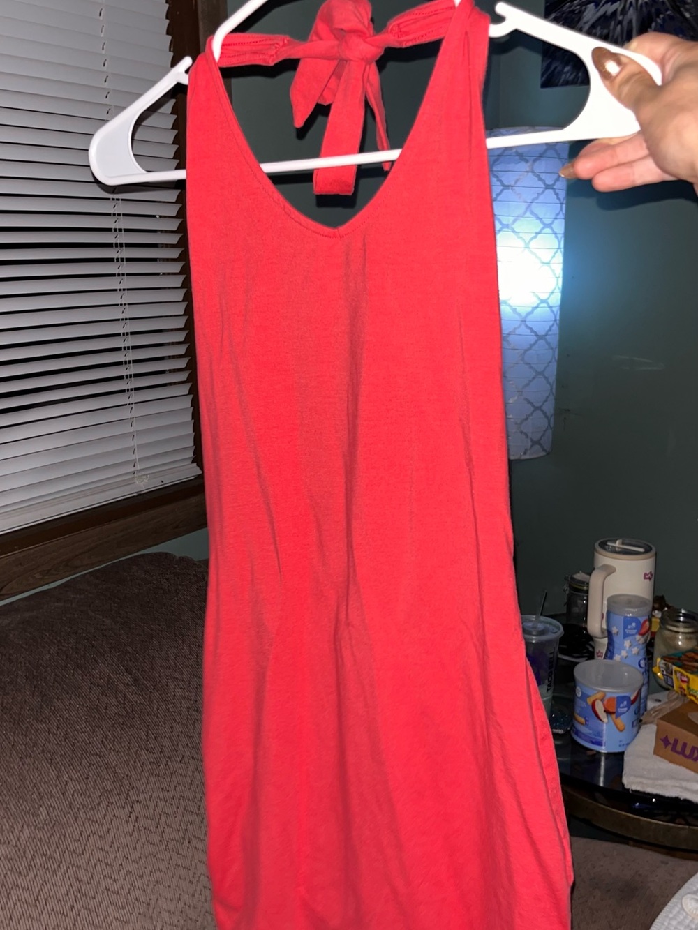 Women's Red Halter Dress - Sleeveless Tie-Back